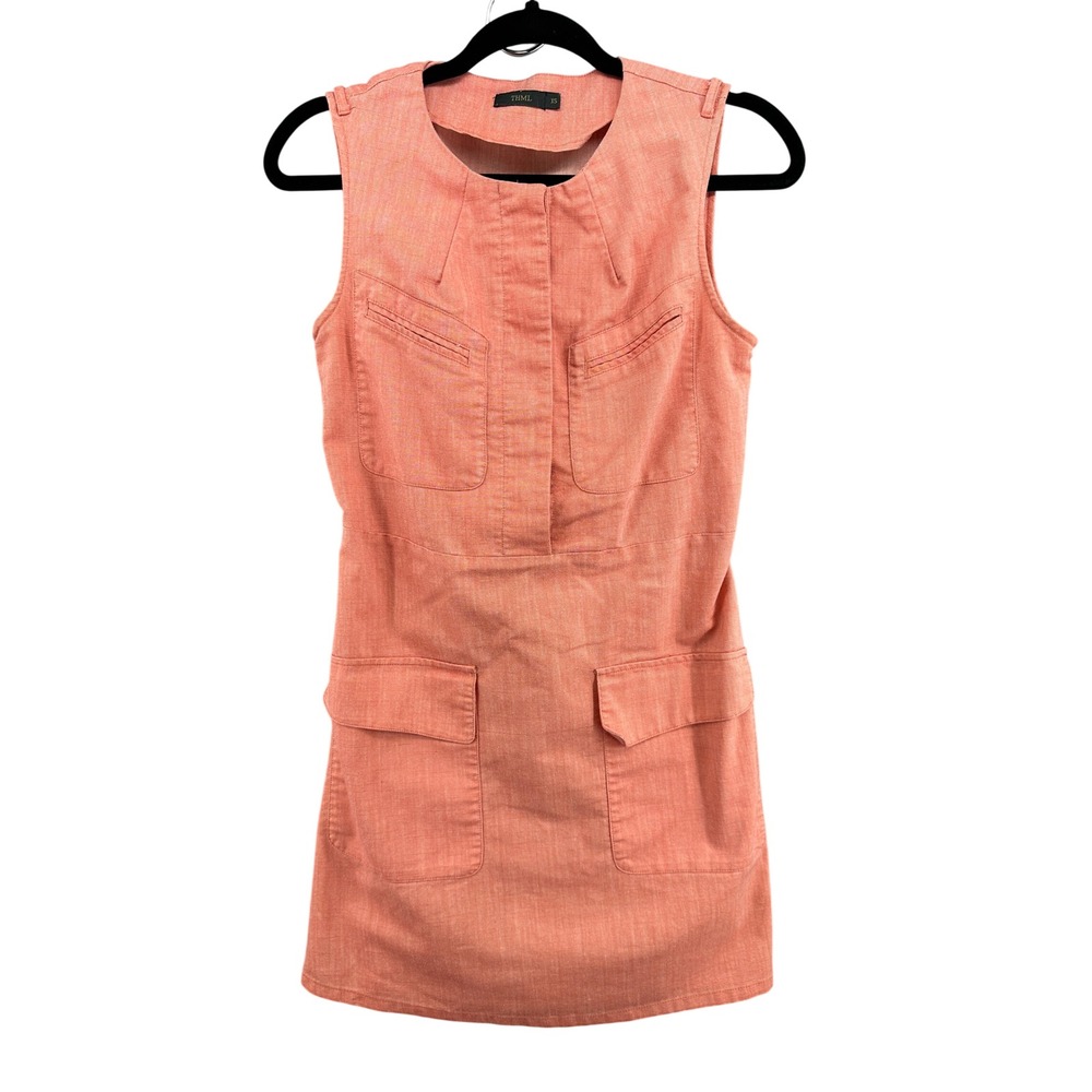 THML Coral Pink Sleeveless Utility Shift Dress Pockets XS Cargo Beachy